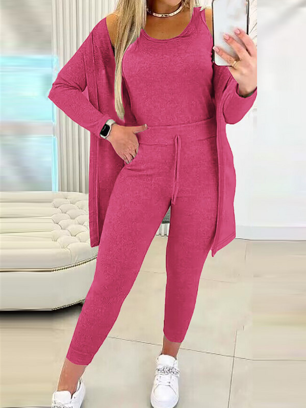 Set de pantaloni subțiri pentru femei, set din trei piese, ținute ocazionale, toamnă iarnă, îmbrăcăminte pentru acasă, set de pantaloni pentru femei, haină solidă și costum asortat cu pantaloni