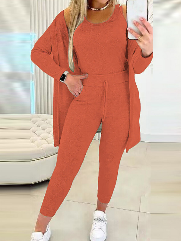 Set de pantaloni subțiri pentru femei, set din trei piese, ținute ocazionale, toamnă iarnă, îmbrăcăminte pentru acasă, set de pantaloni pentru femei, haină solidă și costum asortat cu pantaloni