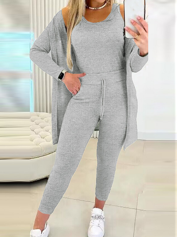 Set de pantaloni subțiri pentru femei, set din trei piese, ținute ocazionale, toamnă iarnă, îmbrăcăminte pentru acasă, set de pantaloni pentru femei, haină solidă și costum asortat cu pantaloni