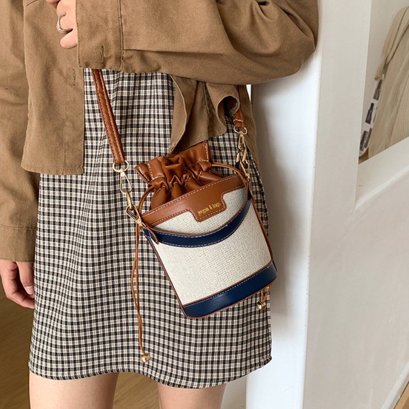 Dámske kabelky cez rameno, valcová PU kožená vedrová crossbody taška, ležérna kabelka so šnúrkou, peňaženka na cestovanie a nakupovanie