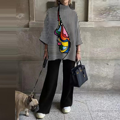 Ανοιξιάτικο Casual Γυναικείο Χαλαρό Σετ Δύο Τεμάχια Εκτύπωση Μακρύ Παντελόνι Φόρμα ασορτί Κοστούμι Παντελόνι Φαρδύ Γυναικείο Κοστούμι Παντελόνι Νέο