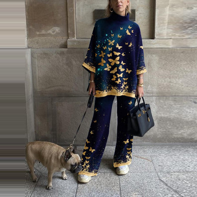 Ανοιξιάτικο Casual Γυναικείο Χαλαρό Σετ Δύο Τεμάχια Εκτύπωση Μακρύ Παντελόνι Φόρμα ασορτί Κοστούμι Παντελόνι Φαρδύ Γυναικείο Κοστούμι Παντελόνι Νέο