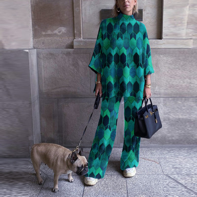 Ανοιξιάτικο Casual Γυναικείο Χαλαρό Σετ Δύο Τεμάχια Εκτύπωση Μακρύ Παντελόνι Φόρμα ασορτί Κοστούμι Παντελόνι Φαρδύ Γυναικείο Κοστούμι Παντελόνι Νέο