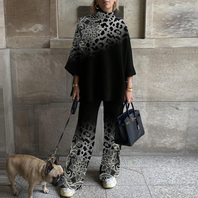 Ανοιξιάτικο Casual Γυναικείο Χαλαρό Σετ Δύο Τεμάχια Εκτύπωση Μακρύ Παντελόνι Φόρμα ασορτί Κοστούμι Παντελόνι Φαρδύ Γυναικείο Κοστούμι Παντελόνι Νέο