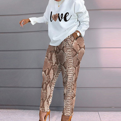 Dámska jarná jesenná dvojdielna súprava s voľnými nohavicami, ležérnym dámskym topom s dlhým rukávom a nohavicami