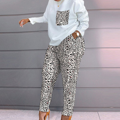 Dámska jarná jesenná dvojdielna súprava s voľnými nohavicami, ležérnym dámskym topom s dlhým rukávom a nohavicami