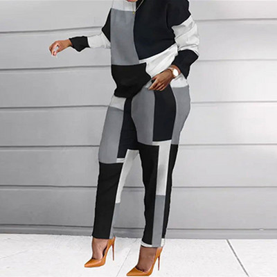 Dámska jarná jesenná dvojdielna súprava s voľnými nohavicami, ležérnym dámskym topom s dlhým rukávom a nohavicami