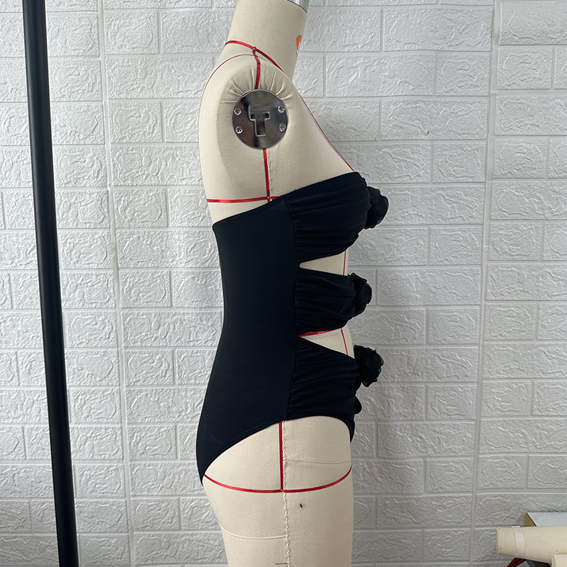 BEACHCICI 2023 Γυναικείο τρισδιάστατο κοίλο λουλούδι μονοκόμματο μαγιό Sexy Tube Top Casual Beach Bikini