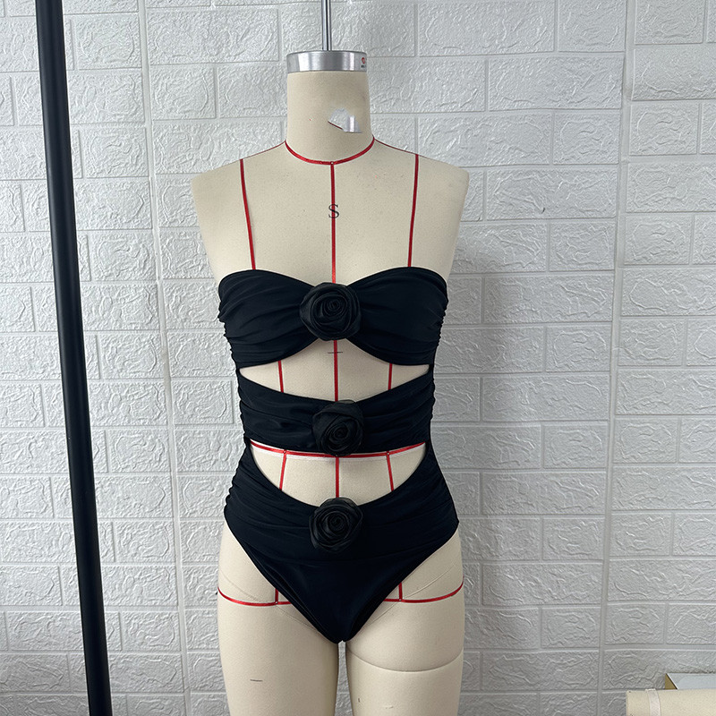 BEACHCICI 2023 Γυναικείο τρισδιάστατο κοίλο λουλούδι μονοκόμματο μαγιό Sexy Tube Top Casual Beach Bikini