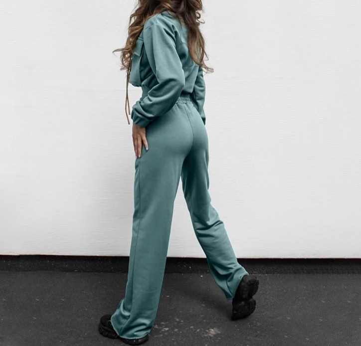 Kaheosaline naiste komplekt, 2023. aasta kevadmoodne soliidne tõmblukk, kahe taskuga pingutusnööriga pikkade varrukatega ülaosa ja vabaaja taskupükste komplekt