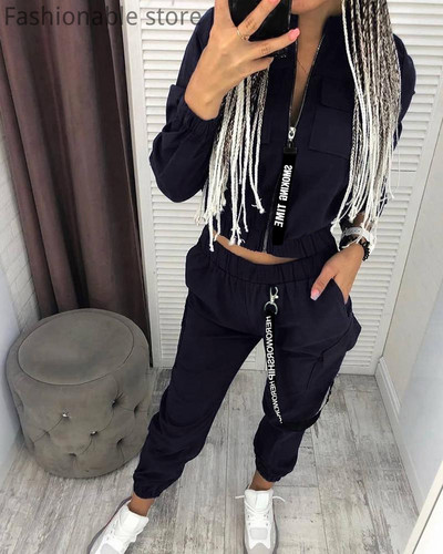 Majice s patentnim zatvaračem dugih rukava s leopard printom i hlače visokog struka Ulična trenirka Ležerna ženska komplet 2 komada