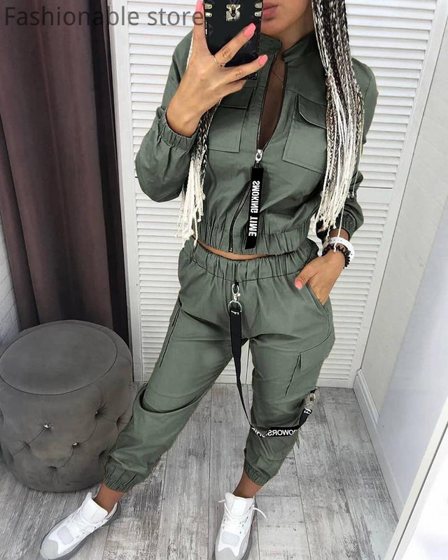 Majice s patentnim zatvaračem dugih rukava s leopard printom i hlače visokog struka Ulična trenirka Ležerna ženska komplet 2 komada