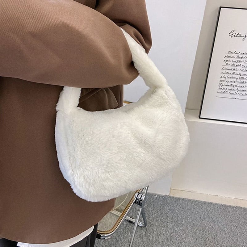 Módne mäkké plyšové ženy jeseň/zima rameno podpazušie taška kabelka peňaženka nadýchané totes