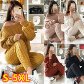Plus Size 4XL 5XL Γυναικείες φόρμες Φθινοπωρινές χειμερινές αθλητικές φόρμες Πλεκτό πουλόβερ και παντελόνι Σετ δύο τεμαχίων Γυναικεία πουλόβερ Σετ παντελόνια
