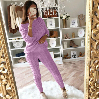 Plus Size 4XL 5XL Γυναικείες φόρμες Φθινοπωρινές χειμερινές αθλητικές φόρμες Πλεκτό πουλόβερ και παντελόνι Σετ δύο τεμαχίων Γυναικεία πουλόβερ Σετ παντελόνια