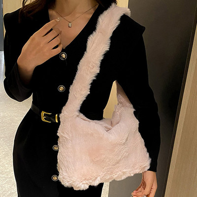 Γυναικεία βελούδινη τσάντα ώμου Μόδα γούνινη τσάντα χεριού Casual Fuzzy τσάντα τσάντα Ευέλικτη χειμερινή τσάντα μετακίνησης