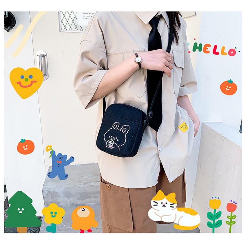 Καμβάς τσάντα ώμου σταυρού για γυναίκες Κορεάτικη τσάντα χιαστί με στάμπα κινουμένων σχεδίων Γυναικεία φοιτητική τσάντα Messenger μεγάλης χωρητικότητας