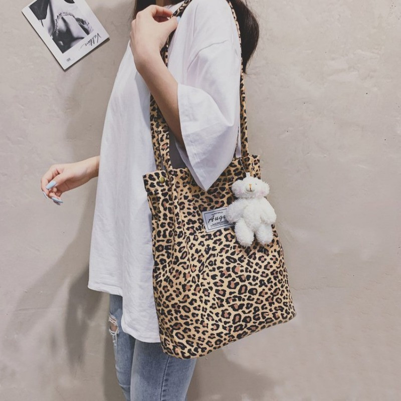 Korean Chic Velika ležerna velika torba Leopard torba na rame Ženska platnena torba Nova torba za kupovinu Studentska torba s printom Bolsa Mujer
