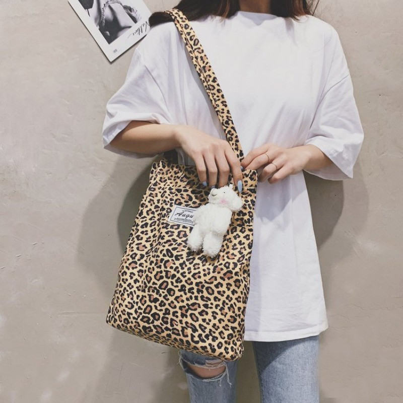 Korean Chic Velika ležerna velika torba Leopard torba na rame Ženska platnena torba Nova torba za kupovinu Studentska torba s printom Bolsa Mujer