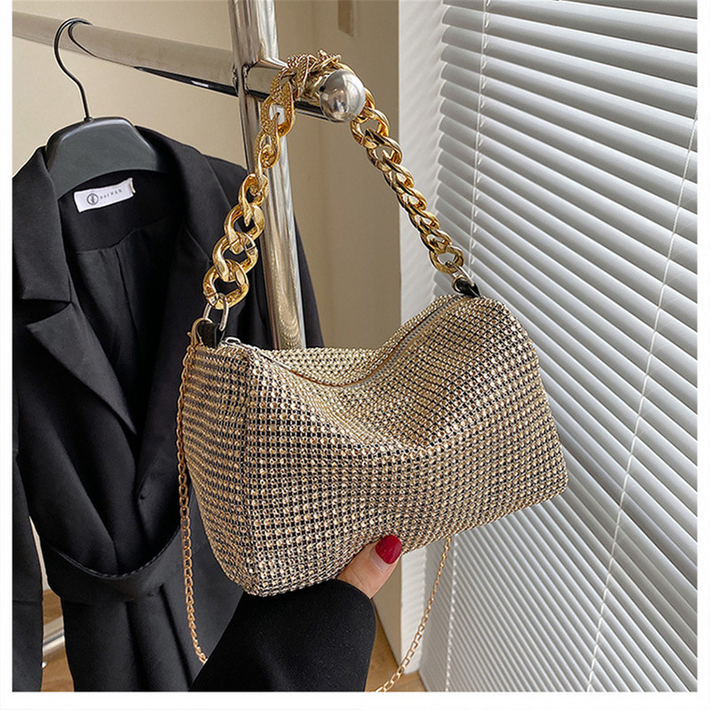 Modna svjetlucava večernja torbica s kamenčićima Elegantna ženska trend luksuzna sjajna ručna torbica Vjenčana torbica za večeru Torbica na rame ispod pazuha