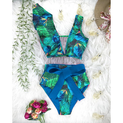 2023 Nové dámske bikiny s vysokým pásom, plavky s push-up efektom, dámske plavky, bikiny s volánikmi, letné plážové oblečenie