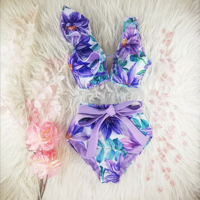 2023 Nové dámske bikiny s vysokým pásom, plavky s push-up efektom, dámske plavky, bikiny s volánikmi, letné plážové oblečenie