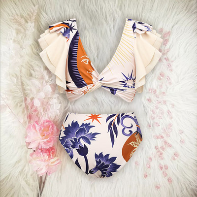 2023 Nové dámske bikiny s vysokým pásom, plavky s push-up efektom, dámske plavky, bikiny s volánikmi, letné plážové oblečenie