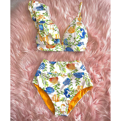 2023 Nové dámske bikiny s vysokým pásom, plavky s push-up efektom, dámske plavky, bikiny s volánikmi, letné plážové oblečenie