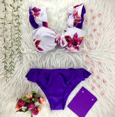 2023 Nové dámske bikiny s vysokým pásom, plavky s push-up efektom, dámske plavky, bikiny s volánikmi, letné plážové oblečenie