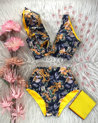 2023 Nové dámske bikiny s vysokým pásom, plavky s push-up efektom, dámske plavky, bikiny s volánikmi, letné plážové oblečenie