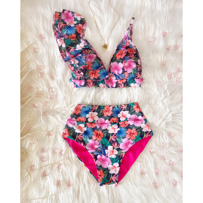 2023 Nové dámske bikiny s vysokým pásom, plavky s push-up efektom, dámske plavky, bikiny s volánikmi, letné plážové oblečenie