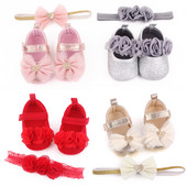 Dječje cipele s trakom za kosu za djevojčice Folwer Bowknot Toddler Meke cipele Infant Princess Baby First Walker Cipelice za krštenje