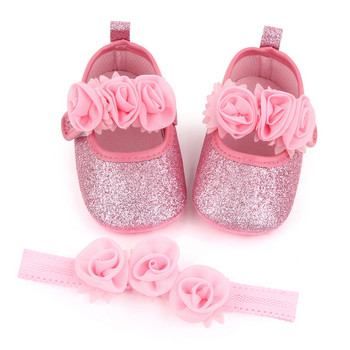 Бебешки обувки с лента за коса за бебета момичета Folwer Bowknot Toddler Soft Shoes Infant Princess Baby First Walker Обувки за кръщене