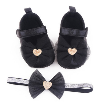 Бебешки обувки с лента за коса за бебета момичета Folwer Bowknot Toddler Soft Shoes Infant Princess Baby First Walker Обувки за кръщене
