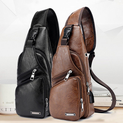 Ανδρική τσάντα φόρτισης USB 2023 Ανδρική τσάντα στήθους για Custom PU PVC τσάντα ώμου Διαγώνιο πακέτο Messenger Τσάντα ταξιδιού Τσάντες χιαστί σώματος