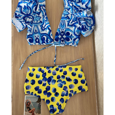 2023 New Print Bikiinid Ruffle Deep-V ujumisriided kõrge vöökohaga naiste ujumistrikoo suvine biquini rannariided supelkostüüm Monkini naistele