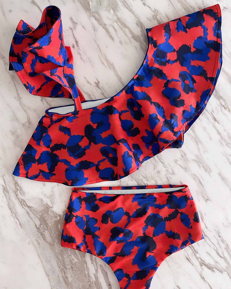 2023 New Print Bikiinid Ruffle Deep-V ujumisriided kõrge vöökohaga naiste ujumistrikoo suvine biquini rannariided supelkostüüm Monkini naistele