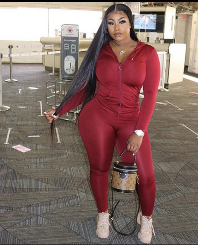 Jesen Zima Ženski ležerni jednobojni kompleti majica s kapuljačom s patentnim zatvaračem Dvodijelni komplet majica s dugim rukavima i hlačama Ženske modne trenirke