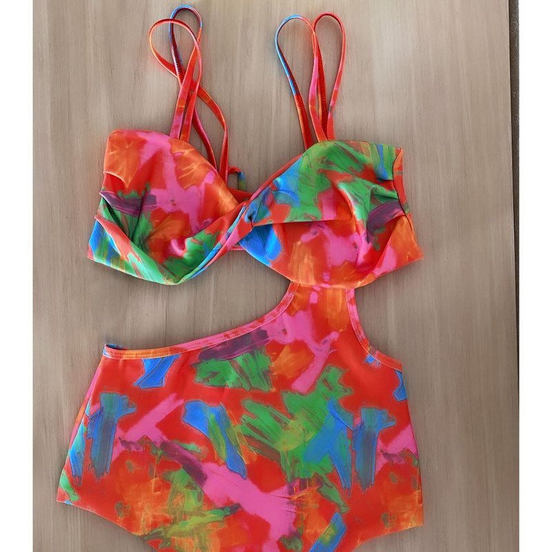 2023. aasta uus volangidega bikiinid naiste ujumistrikoo kõrge vöökohaga bikiinid varrukatega ujumisriided Seksikas ujumiskostüüm rannariided Prindi Biquini Naiste Beach