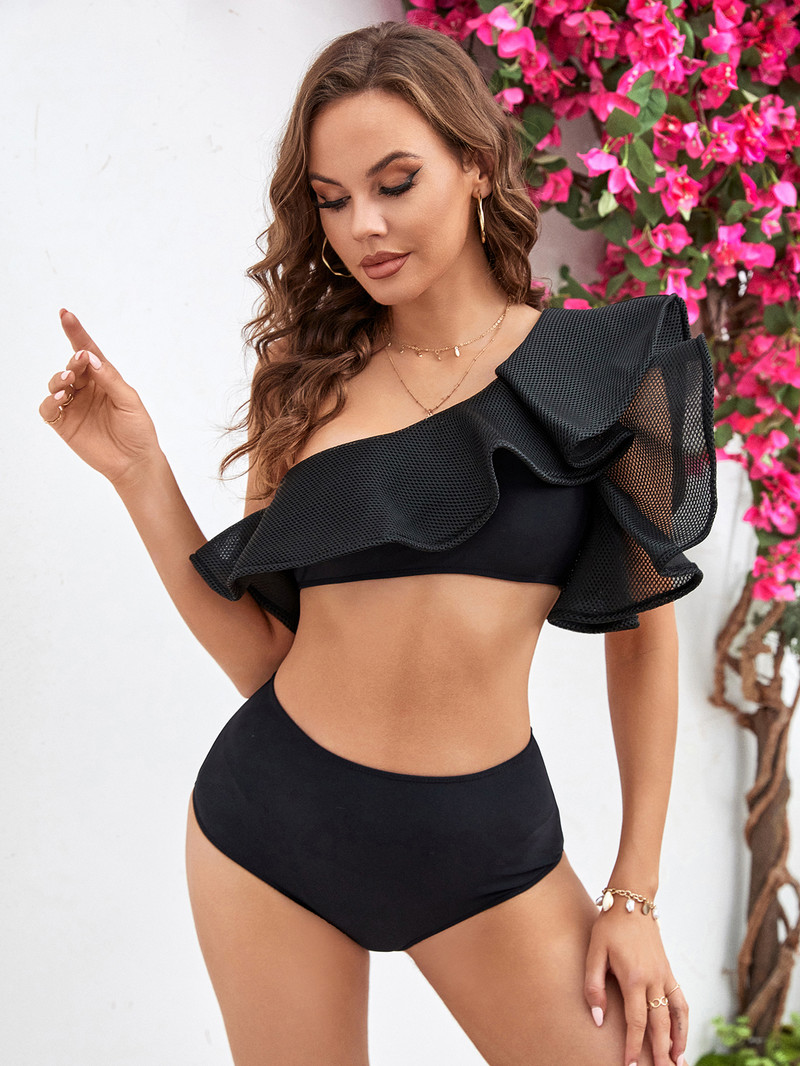 Set de bikini cu talie înaltă, nou, 2023, cu volane