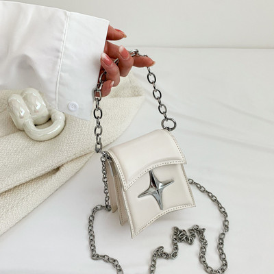 Vintage korejska mala torba s lancem na rame s preklopom, torbica s kvačilom, ručne torbice, ružičasta pu kožna gotička križna zvijezda, ženske torbe preko tijela za djevojke