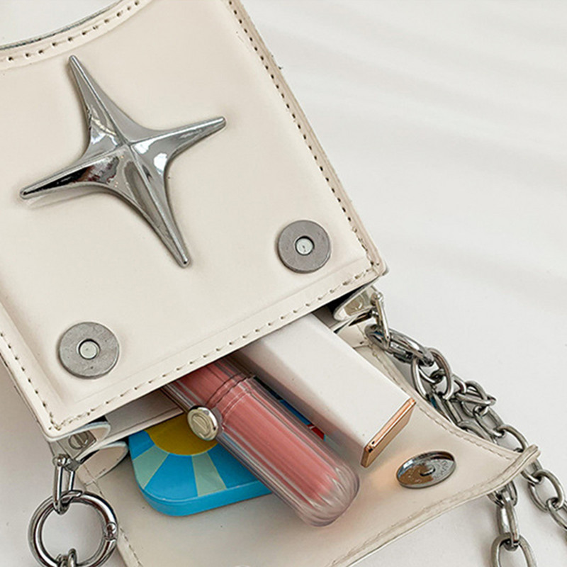 Vintage korejska mala torba s lancem na rame s preklopom, torbica s kvačilom, ručne torbice, ružičasta pu kožna gotička križna zvijezda, ženske torbe preko tijela za djevojke