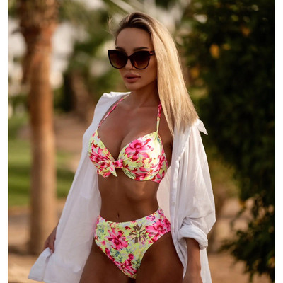 2023 Set de bikini cu imprimeu floral Costume de baie cu talie înaltă Costum de baie Push Up pentru femei Biquini cu imprimeu îmbrăcăminte de plajă Costume de baie cu bretele pentru femei