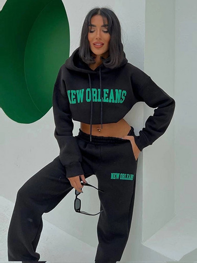 Trening cu glugă cu imprimeu litere pentru femei Set 2 bucăți Sport pentru femei Pulover Hanorace Pantaloni Costum Lady Streetwear Seturi de pantaloni
