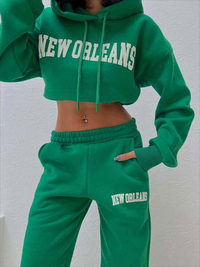 Trening cu glugă cu imprimeu litere pentru femei Set 2 bucăți Sport pentru femei Pulover Hanorace Pantaloni Costum Lady Streetwear Seturi de pantaloni