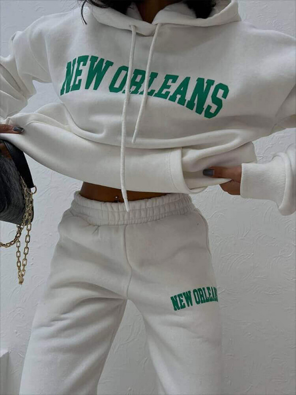 Trening cu glugă cu imprimeu litere pentru femei Set 2 bucăți Sport pentru femei Pulover Hanorace Pantaloni Costum Lady Streetwear Seturi de pantaloni