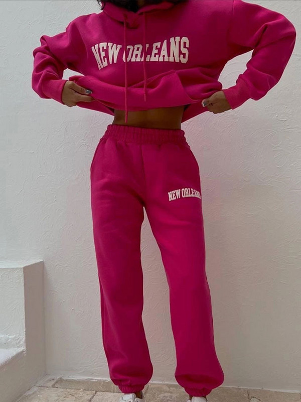 Trening cu glugă cu imprimeu litere pentru femei Set 2 bucăți Sport pentru femei Pulover Hanorace Pantaloni Costum Lady Streetwear Seturi de pantaloni