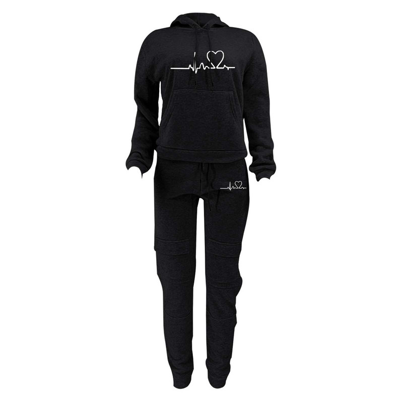 Σετ φόρμας Γυναικεία φλις μπλούζες Heartprint Πουλόβερ Φούτερ Παντελόνια Σετ δύο τεμαχίων ασορτί Κοστούμια Μπλουζάκια Φούτερ