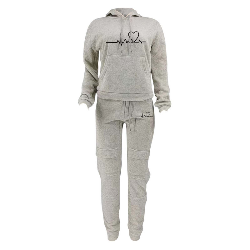 Σετ φόρμας Γυναικεία φλις μπλούζες Heartprint Πουλόβερ Φούτερ Παντελόνια Σετ δύο τεμαχίων ασορτί Κοστούμια Μπλουζάκια Φούτερ