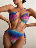 Seksi kupaći kostim na jedno rame 2023 Ženski šareni gradijent izdubljeni Push Up mikro kupaći kostim Monokini tange bez leđa